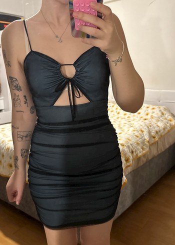 Askılı Siyah Midi Gotik Elbise - Görsel 3