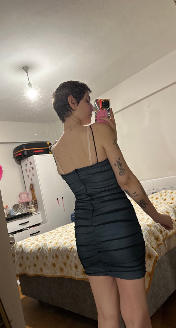 Askılı Siyah Midi Gotik Elbise - Görsel 2