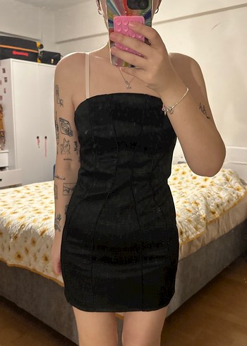 Siyah Straplez Midi Kadın Elbise - Görsel 2