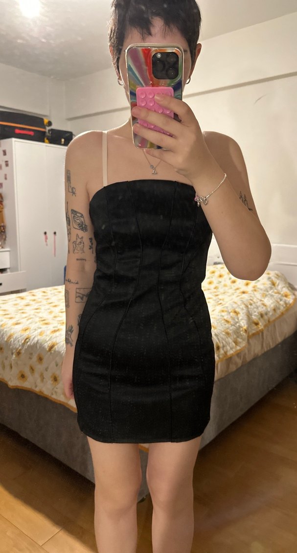 Siyah Straplez Midi Kadın Elbise - Görsel 2