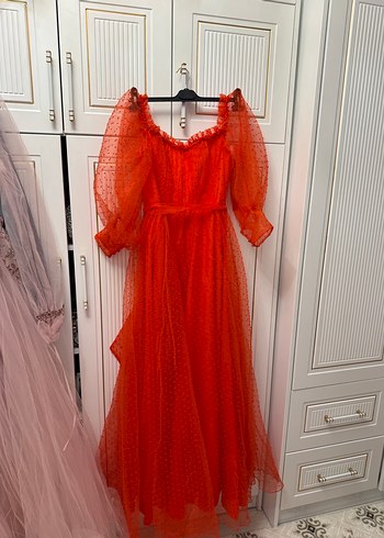 Kırmızı Uzun Abiye Elbise - Görsel 2