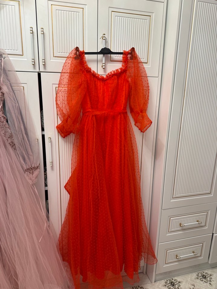 Kırmızı Uzun Abiye Elbise - Görsel 2