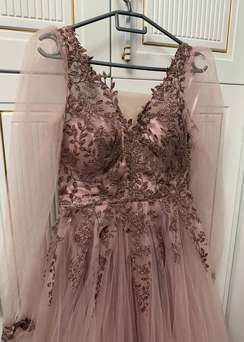 Pembe Uzun Kollu abiye - Görsel 5