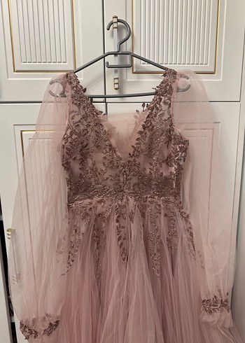 Pembe Uzun Kollu abiye - Görsel 4