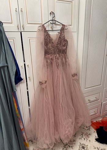 Pembe Uzun Kollu abiye - Görsel 3