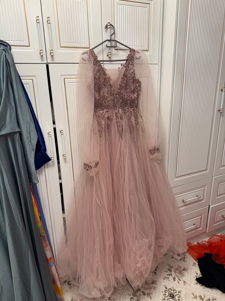 Pembe Uzun Kollu abiye - Görsel 3