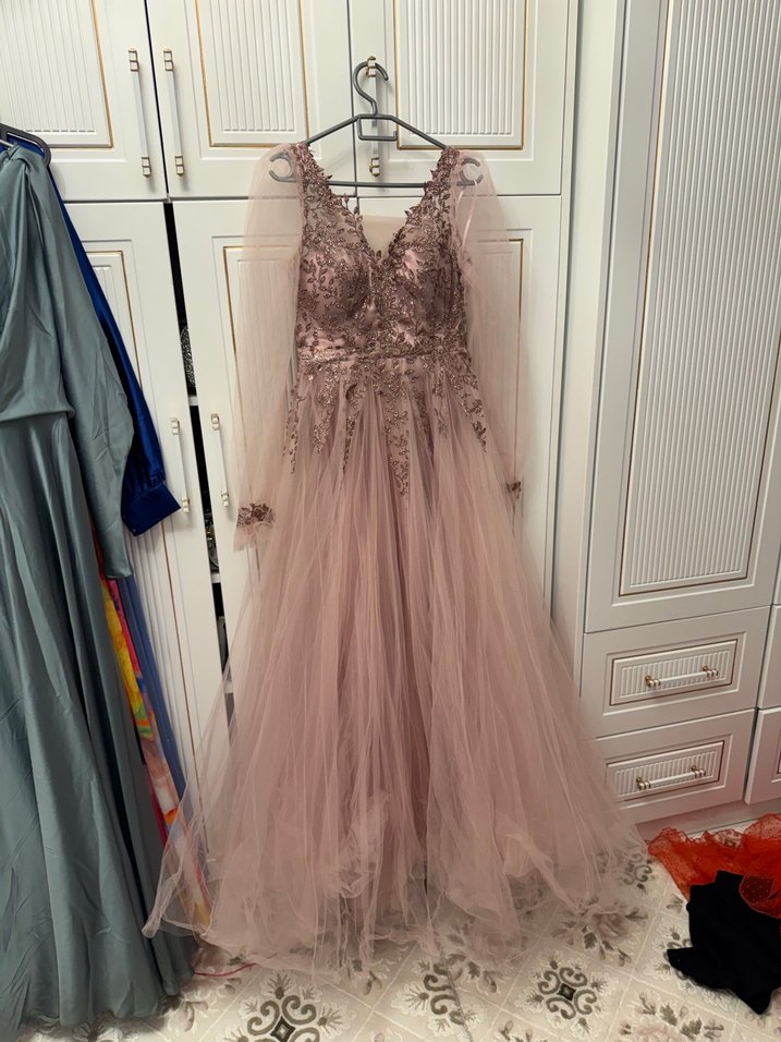 Pembe Uzun Kollu abiye - Görsel 2