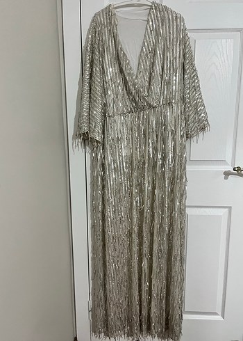 Gri Drapeli Uzun Bohem Parti Elbisesi - Görsel 2