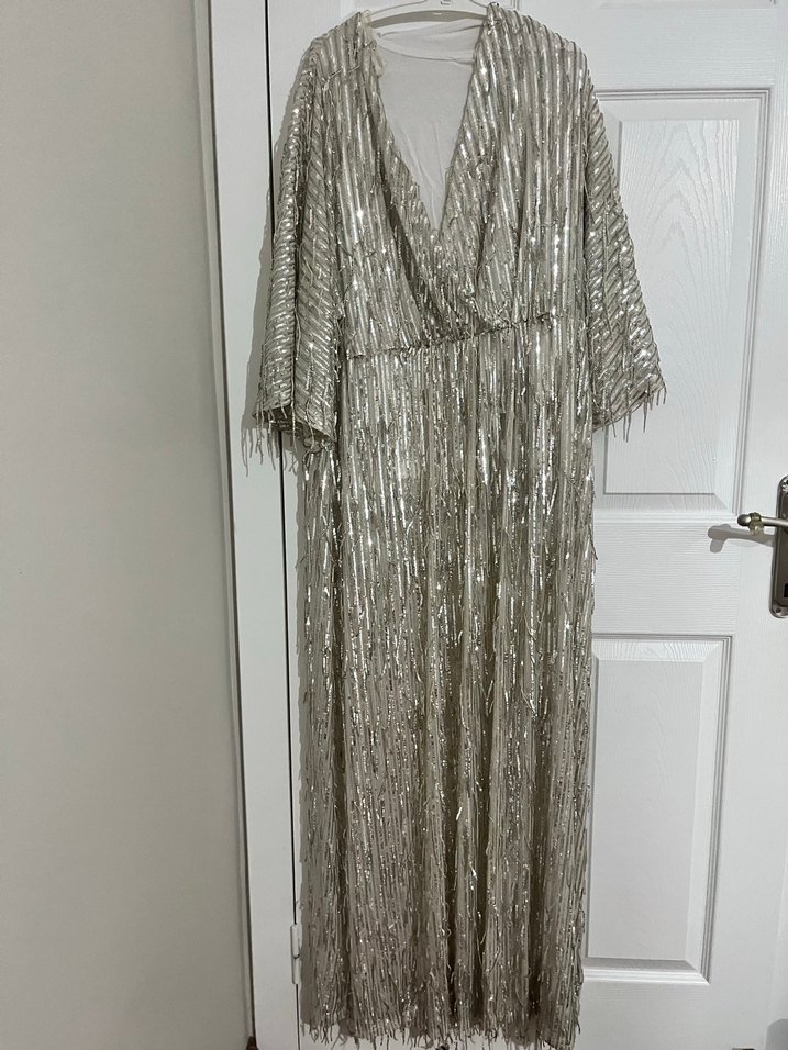 Gri Drapeli Uzun Bohem Parti Elbisesi - Görsel 2