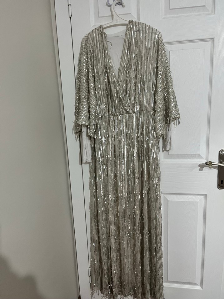 Gri Drapeli Uzun Bohem Parti Elbisesi - Görsel 3