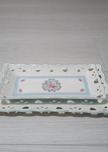 L Desenli Beyaz Pastel Tabak Seti - Görsel 3