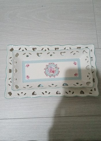 L Desenli Beyaz Pastel Tabak Seti - Görsel 2