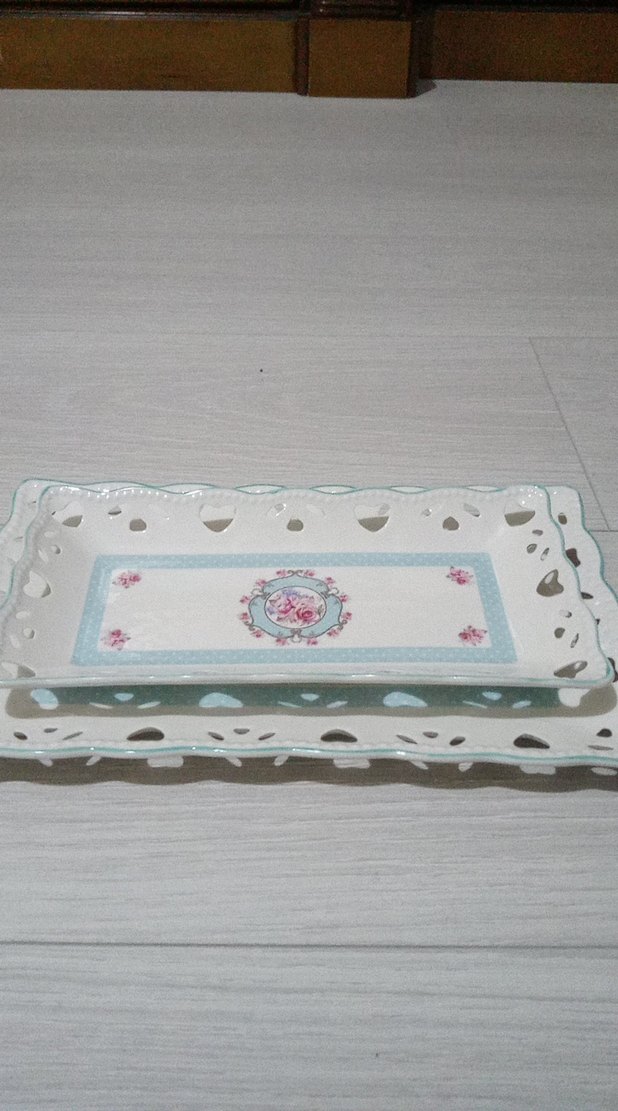 L Desenli Beyaz Pastel Tabak Seti - Görsel 3