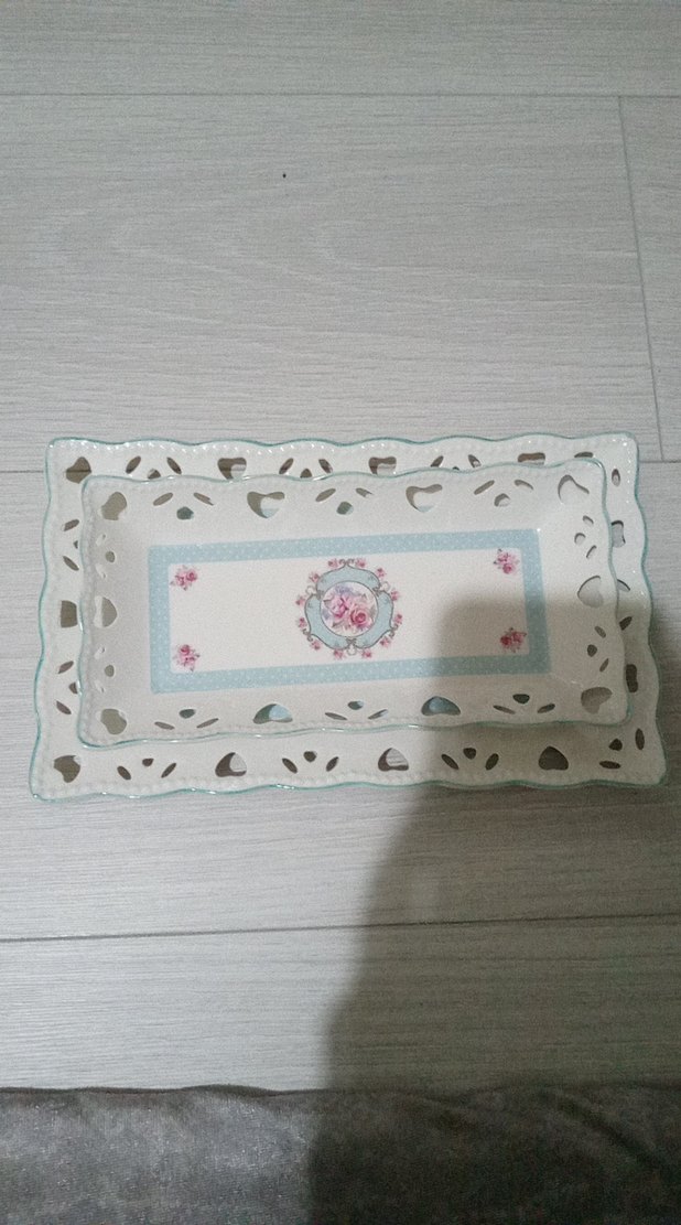 L Desenli Beyaz Pastel Tabak Seti - Görsel 2