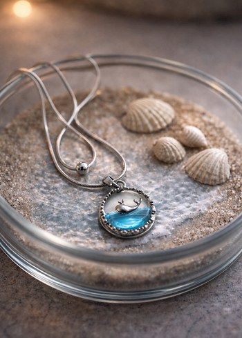 Çift Zincir Yunus Balığı Şans Kolyesi Silver - Görsel 2