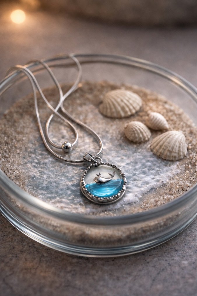 Çift Zincir Yunus Balığı Şans Kolyesi Silver - Görsel 2