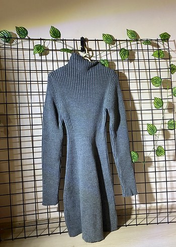 Gri Uzun Kollu Boğazlı Triko Kadın Kazak - Görsel 2