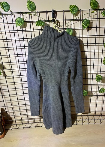 Gri Uzun Kollu Boğazlı Triko Kadın Kazak - Görsel 3