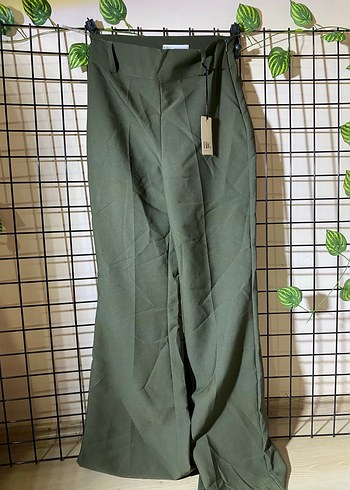 Kadın Haki Kumaş Pantolon, Kemerli, Uzun - Görsel 4