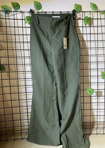 Kadın Haki Kumaş Pantolon, Kemerli, Uzun - Görsel 2
