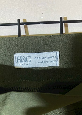 Kadın Haki Kumaş Pantolon, Kemerli, Uzun - Görsel 3