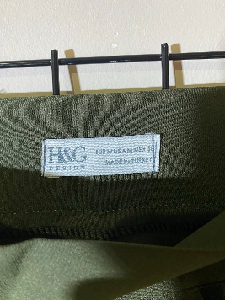 Kadın Haki Kumaş Pantolon, Kemerli, Uzun - Görsel 3