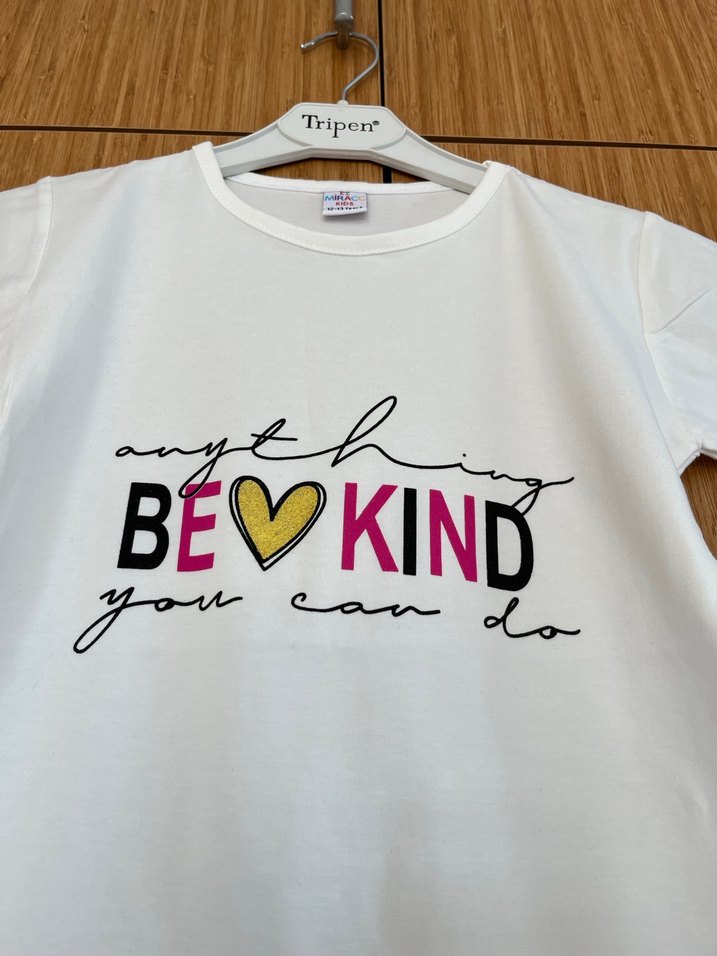 Kız Çocuk Beyaz Baskılı Kısa Kollu Tişört - Görsel 3