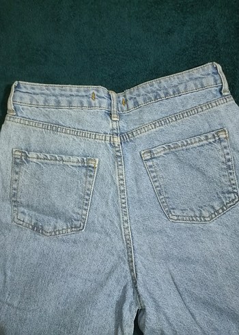 27 Beden mavi Renk Gri Bol Kesim Düğmeli Denim Kadın Pantolon