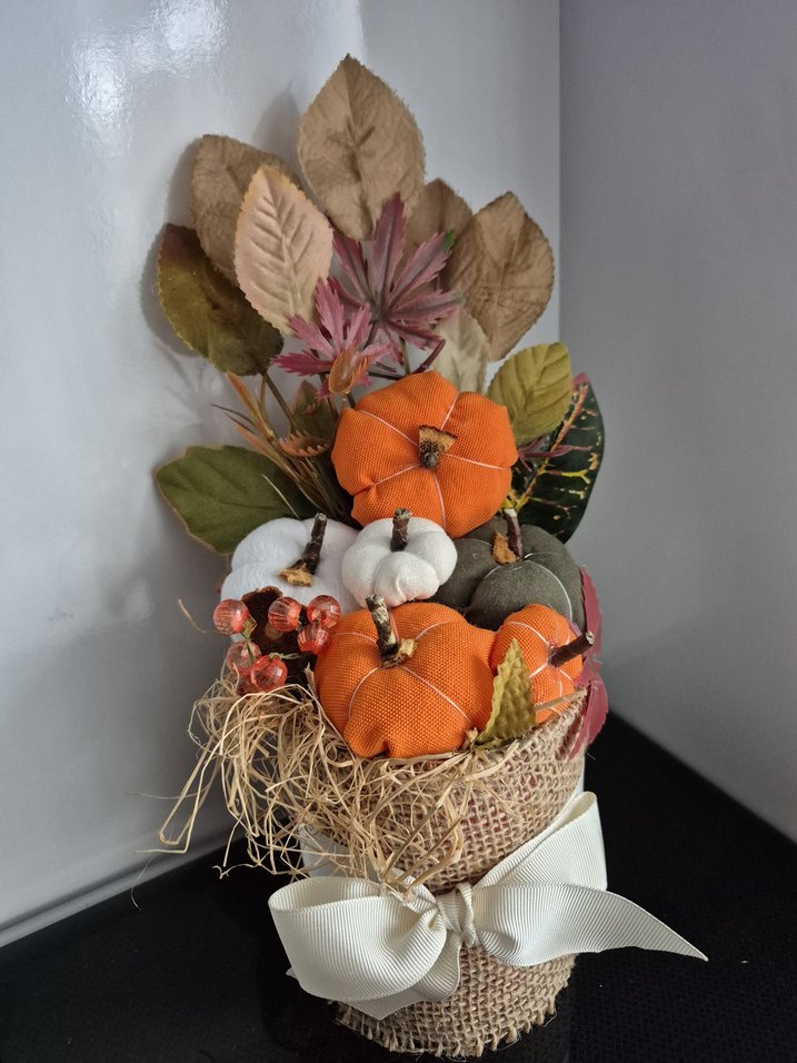 balkabağı Turuncu Kabaklı Hasır Dekoratif Aranjman - Görsel 2