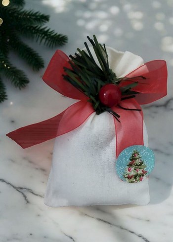 Renkli Süslemeli Beyaz lavanta Hediye Kesesi - Görsel 2