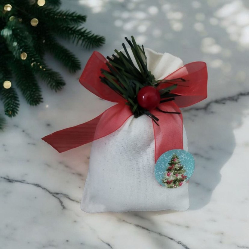 Renkli Süslemeli Beyaz lavanta Hediye Kesesi - Görsel 2