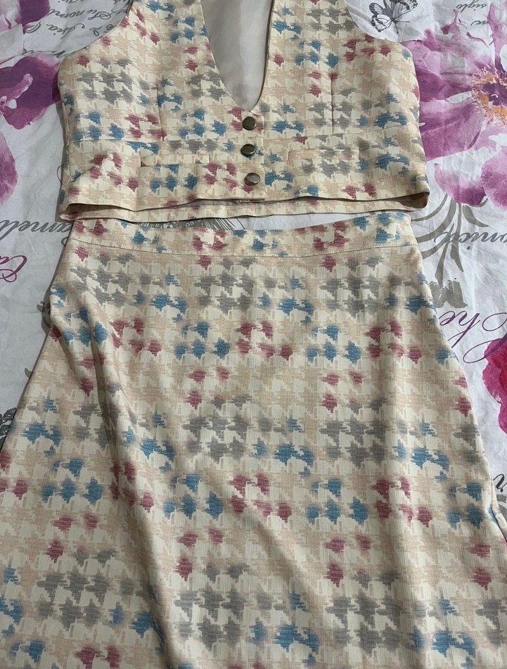 Renkli Ekose Desenli Ceket Ve Etek Takım - Görsel 2