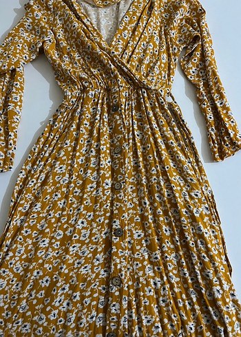 Sarı Çiçekli Uzun Bohem Elbise - Görsel 2