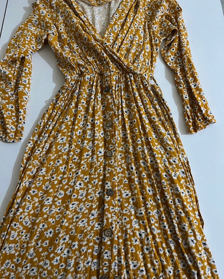 Sarı Çiçekli Uzun Bohem Elbise - Görsel 2