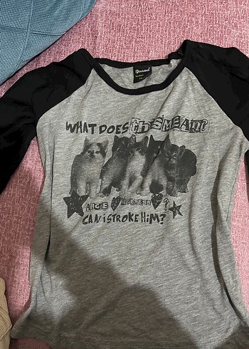 Köstebek Y2K Bluz Kedi baskılı - Görsel 2