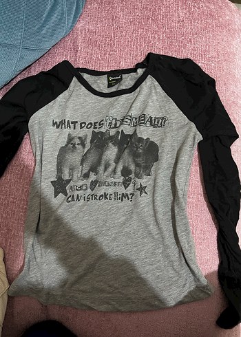 Köstebek Y2K Bluz Kedi baskılı - Görsel 3