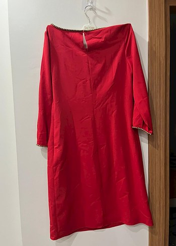 Uzun Kollu Kırmızı Midi Elbise - Görsel 2