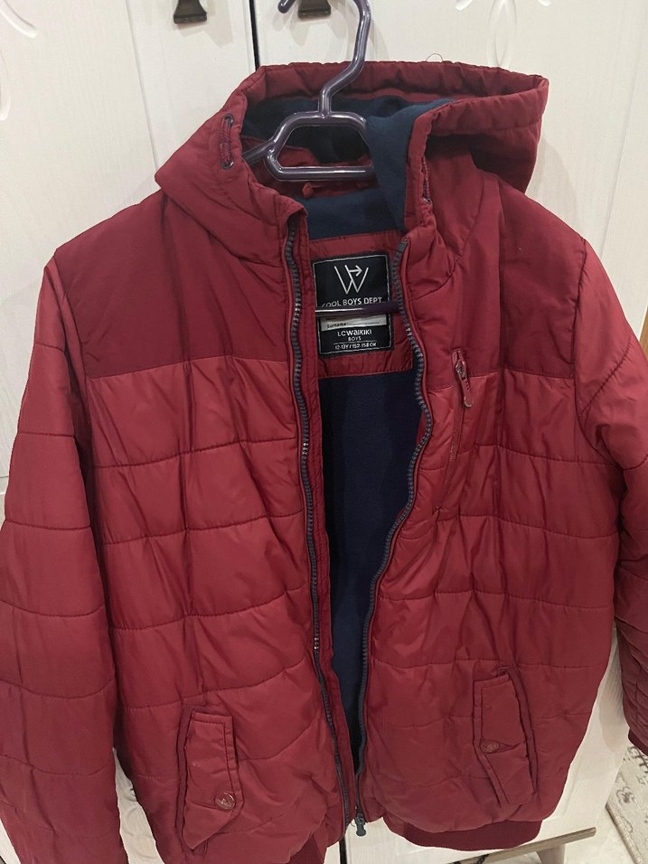 Bordo Kapüşonlu erkek Kışlık Mont - Görsel 2