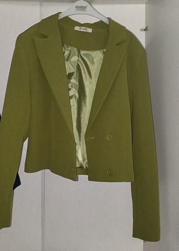 Düğmeli Mini Yeşil Kadın Blazer Ceket - Görsel 3