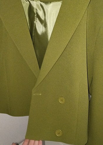 Düğmeli Mini Yeşil Kadın Blazer Ceket - Görsel 5
