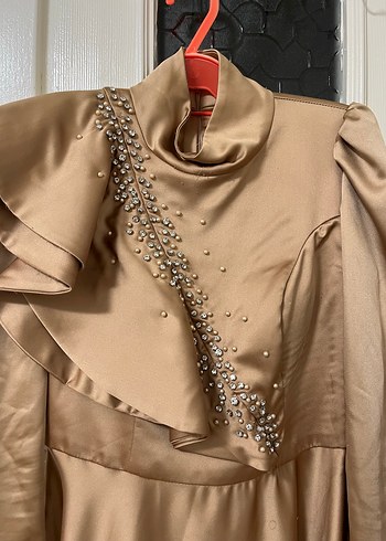 Bej Uzun Kollu Kadın Abiye - Görsel 3