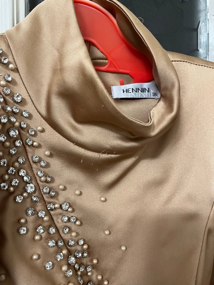 Bej Uzun Kollu Kadın Abiye - Görsel 4