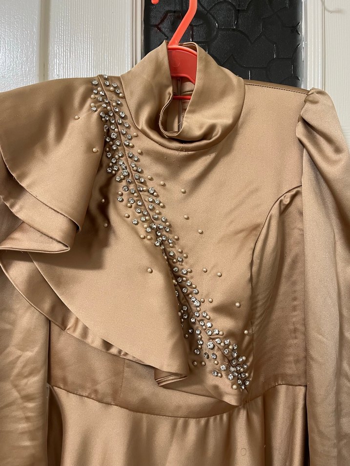 Bej Uzun Kollu Kadın Abiye - Görsel 3