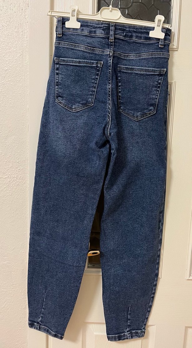 Kadın Mavi Bol Kesim boyfrend pantolon - Görsel 2