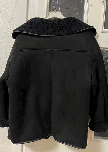 Siyah Süet Kadın Ceket, Kürk Detaylı, Salaş - Görsel 2