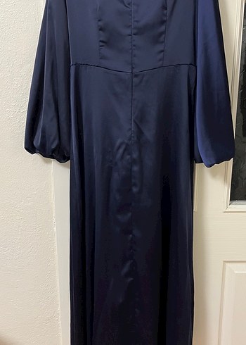 Lacivert Uzun Kollu Drapeli Kadın Abiye Elbise - Görsel 2