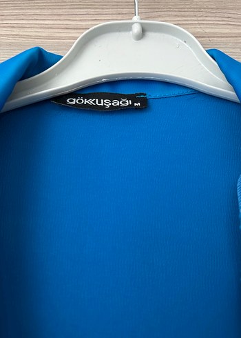 Parlak Mavi Kadın Saten Kuşaklı Bluz - Görsel 3