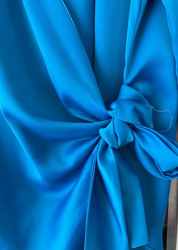 Parlak Mavi Kadın Saten Kuşaklı Bluz - Görsel 4