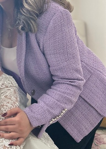 Düğmeli Lila Kadın Blazer Ceket - Görsel 4