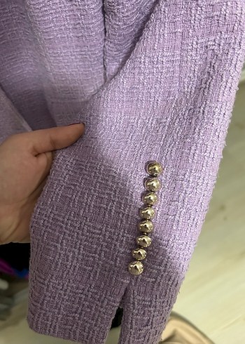 Düğmeli Lila Kadın Blazer Ceket - Görsel 3